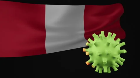 3D animation of Peru flag waving in the the disappearance of the covid virus Stock Footage 179080612