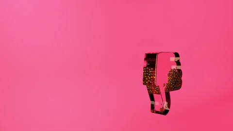 3d Animation of a pink thumb like on pink background with golden bubbles inside. Stock Footage 180052516