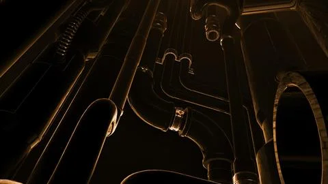 3D animation with pipe channel. Motion. Movement on sewer or industrial tours Stock Illustration
