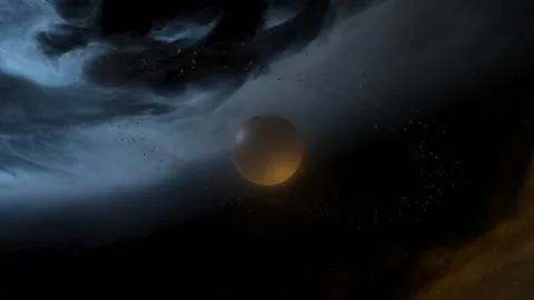 3D animation - a planet with an asteroid belt Stock Footage 166022643
