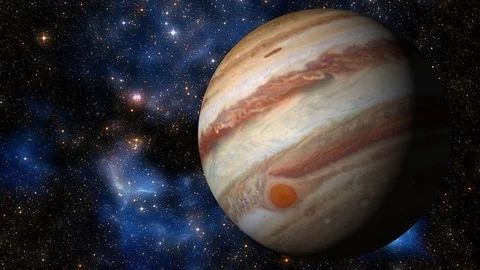 3D Animation of the Planet Jupiter Spinning over Star Field Background Stock Footage 101090540