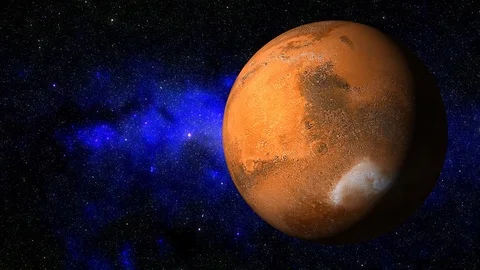 3D Animation of the Planet Mars Spinning over Blue Galaxy Background Stock Footage 101088075