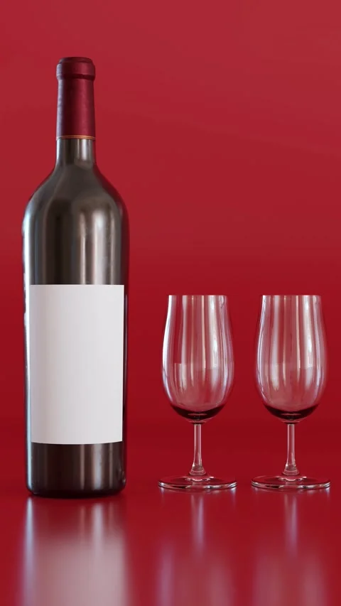 A 3D animation presents a vine bottle and two glasses Stock Footage 334452501