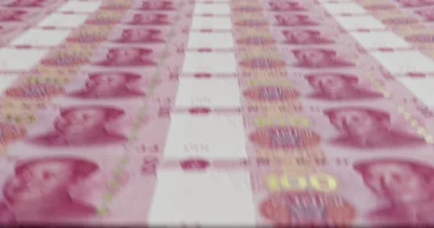 3d animation of printing 100 yuan notes. Seamlessly loopable 스톡 동영상 308507004
