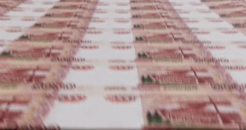 3d animation of printing 5000 russian roubles notes. Seamlessly loopable Video stock 308507024