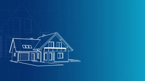 3D Animation of Private House Construction on Blue Background. 4K Video Stock Footage 293200232