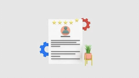 3d animation professional resume or CV with a five-star rating, symbolizing.. Stock Footage 310078298
