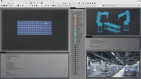 3D animation of program used for controlling rigs in photovoltaics factory Stock Footage 280123578