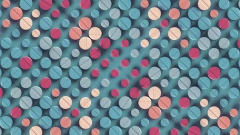 3D animation with a pulsating pattern of pills in coral and purple tones 스톡 동영상 333242443