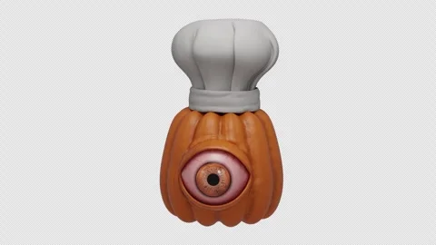 3D Animation Pumpkin Monster Chef with Big Eye on Alpha Channel Stockbeeldmateriaal 344055829