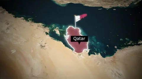 3D Animation of Qatar Map with National Flag and Location Pin on Satellite  Stock Footage 325417736