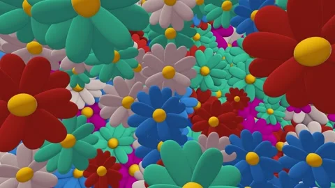 3d Animation of randomly rotating colorful flowers - chamomile. 스톡 동영상 268577683