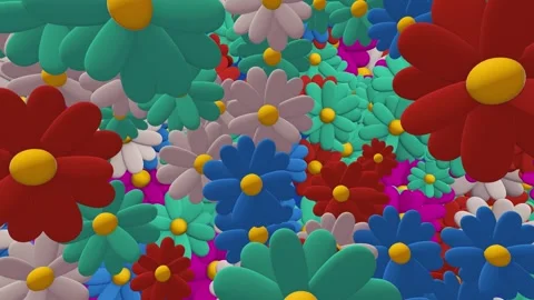 3d Animation of randomly rotating colorful flowers - chamomile. Stock Footage 268577684