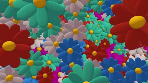 3d Animation of randomly rotating colorful flowers - chamomile. 스톡 동영상 268577687