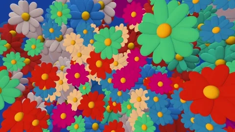 3d Animation of randomly rotating colorful flowers - chamomile. Stock Footage 268577697
