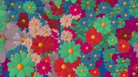 3d Animation of randomly rotating colorful flowers - chamomile. Stock Footage 268577725