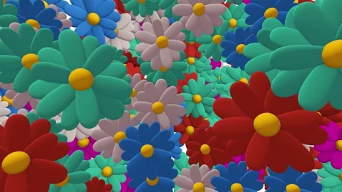 3d Animation of randomly rotating colorful flowers - chamomile. Stock Footage 268577727
