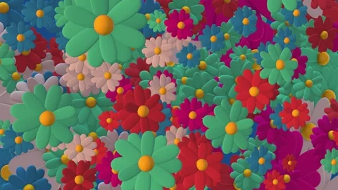 3d Animation of randomly rotating colorful flowers - chamomile. Stock Footage 268577748