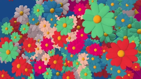 3d Animation of randomly rotating colorful flowers - chamomile. Stock Footage 268577749