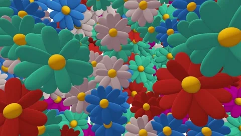 3d Animation of randomly rotating colorful flowers - chamomile. Stock Footage 268577771
