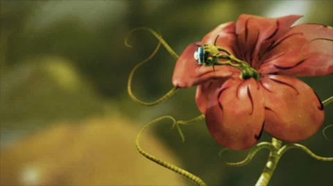 3D animation of a red alien flower  with a blue eye looking around. Stock Footage 68560041