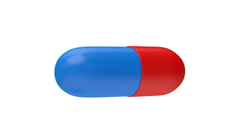 3D animation of a red and blue medical capsule rotates. Alpha channel. 4K Stock Footage 139563790