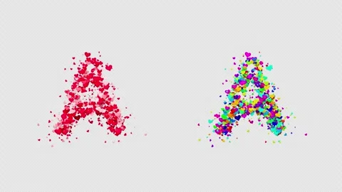 3D animation red and multicolor hearts forming the letter A. Alpha channel. Stock Footage 312575766