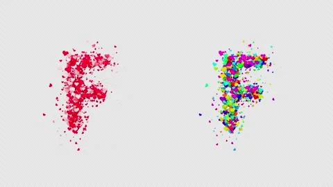 3D animation red and multicolor hearts forming the letter F. Alpha channel. Stock Footage 312576588