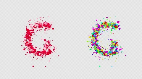 3D animation red and multicolor hearts forming the letter G. Alpha channel. Stock Footage 312576737