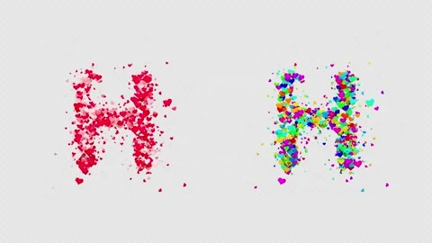3D animation red and multicolor hearts forming the letter H. Alpha channel. Stock Footage 312576823