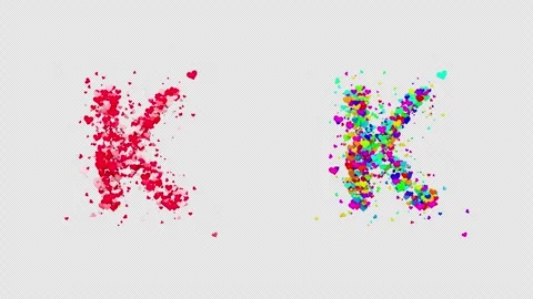 3D animation red and multicolor hearts forming the letter K. Alpha channel. Stock Footage 312577075