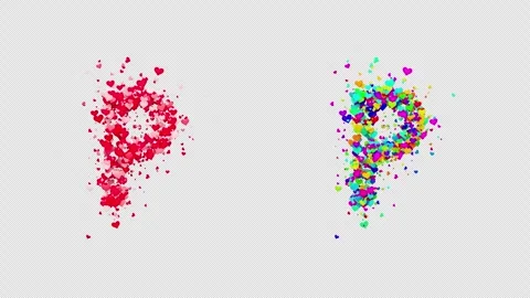 3D animation red and multicolor hearts forming the letter P. Alpha channel. Stock Footage 312577856