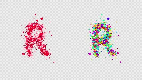 3D animation red and multicolor hearts forming the letter R. Alpha channel. Stock Footage 312577958
