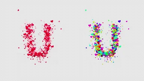 3D animation red and multicolor hearts forming the letter U. Alpha channel. Stock Footage 312578308