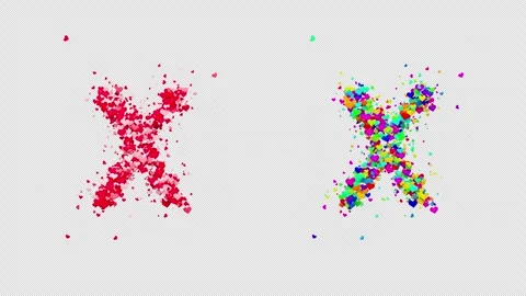 3D animation red and multicolor hearts forming the letter X. Alpha channel. Stock Footage 312578373