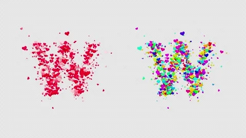 3D animation red and multicolor hearts forming the letter W. Alpha channel. Stock Footage 312578407