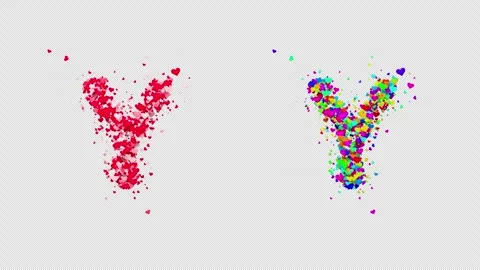 3D animation red and multicolor hearts forming the letter Y. Alpha channel. Stock Footage 312578425