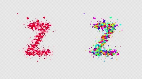3D animation red and multicolor hearts forming the letter Z. Alpha channel. Stock Footage 312578435