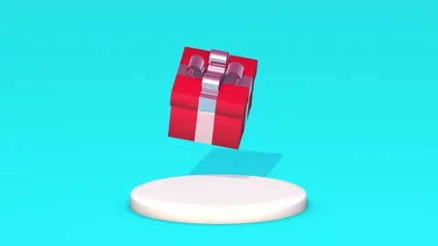3D animation of a red gift box above a podium on a blue Christmas background. Stock Footage 257180170