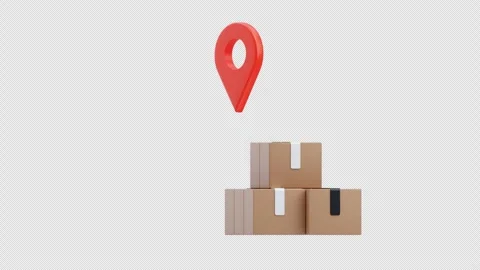 3d animation of red location pin above stacked parcels Stock Footage 321528212