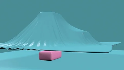 3d animation - render of blue fabric falling down and cover mysterious object Stock Footage 92974692