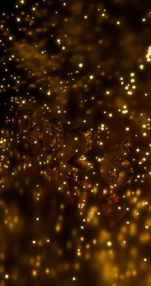 3D animation render happy new year number 2026 metallic between fireworks Stock Footage 315465572