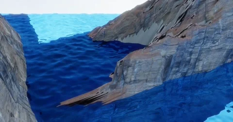 3D animation render ocean surrounding fjords deep sea fantasy wilderness rend Stock Footage 197135477