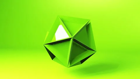 3D animation render triangular low poly shape spinning - futuristic techno Stock Footage 234765324