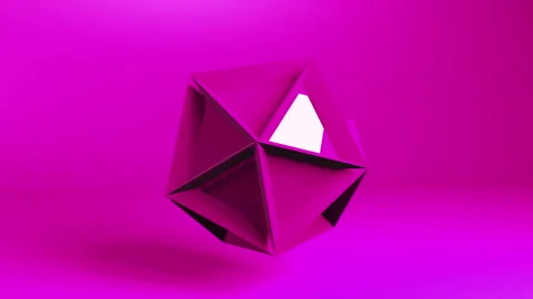 3D animation render triangular low poly shape spinning - futuristic techno Stock Footage 237257139