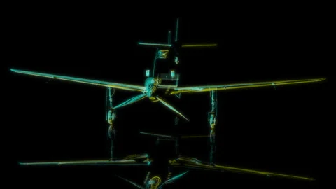 3D animation rendering, airplane model on a black background Stock Footage 255662507