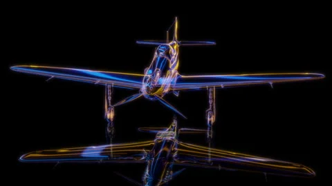 3D animation rendering, airplane model on a black background Stock Footage 255825176