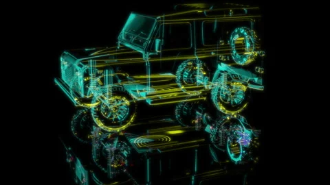 3D animation rendering, all-terrain vehicle model on a black background Stock Footage 257586998