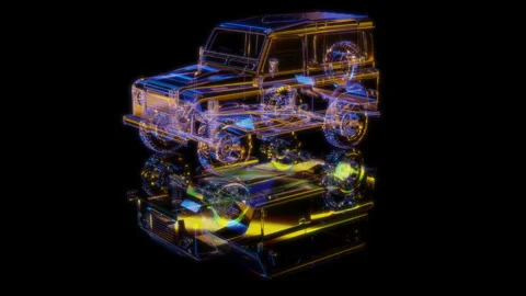 3D animation rendering, all-terrain vehicle model on a black background Stock Footage 257820340