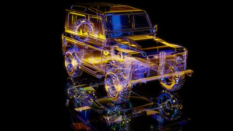 3D animation rendering, all-terrain vehicle model on a black background Stock Footage 258555516